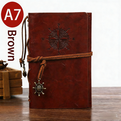2-Pack A7 Nautical Vintage PU Leather Student Notebook - Pirate Style Strapped Diary with 150 Pages of V888-ELOSUNG42522