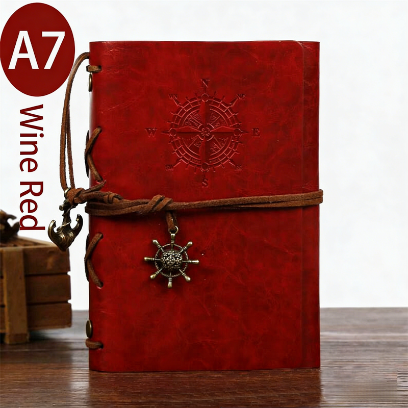 2-Pack A7 Nautical Vintage PU Leather Student Notebook - Pirate Style Strapped Diary with 150 Pages of V888-ELOSUNG42523