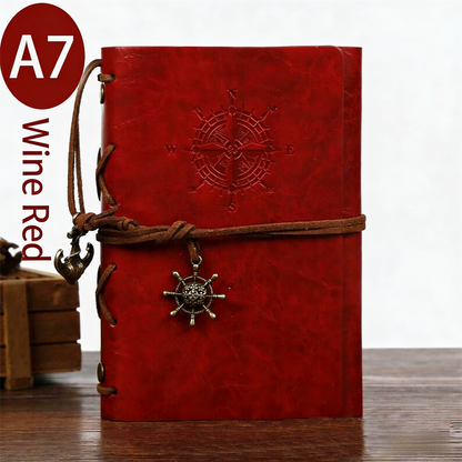 2-Pack A7 Nautical Vintage PU Leather Student Notebook - Pirate Style Strapped Diary with 150 Pages of V888-ELOSUNG42523