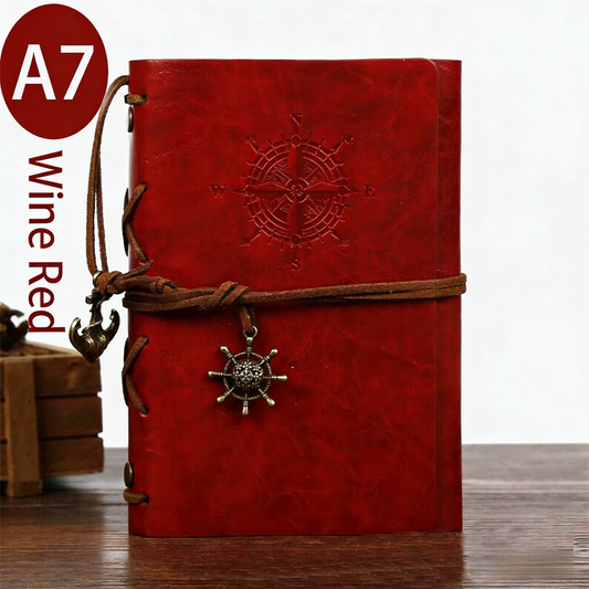 2-Pack A7 Nautical Vintage PU Leather Student Notebook - Pirate Style Strapped Diary with 150 Pages of V888-ELOSUNG42523