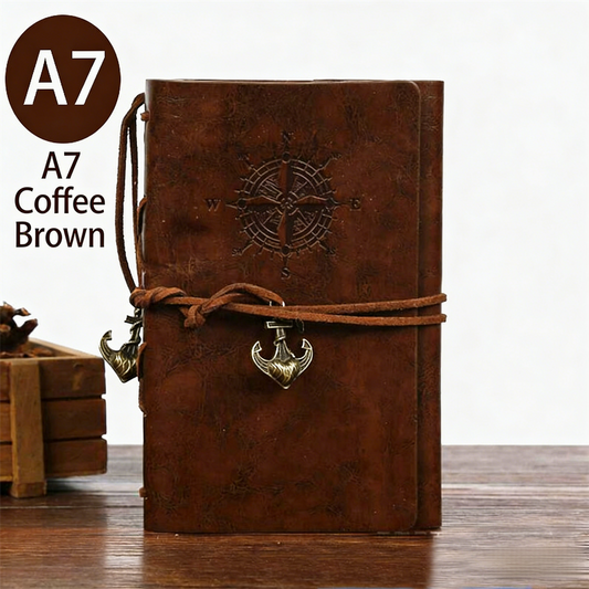 2-Pack A7 Nautical Vintage PU Leather Student Notebook - Pirate Style Strapped Diary with 150 Pages of V888-ELOSUNG42524
