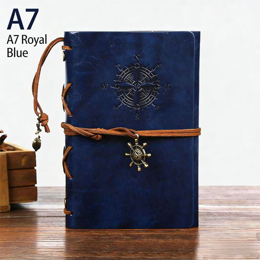 2-Pack A7 Nautical Vintage PU Leather Student Notebook - Pirate Style Strapped Diary with 150 Pages of V888-ELOSUNG42525