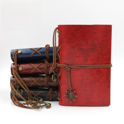 2-Pack A7 Nautical Vintage PU Leather Student Notebook - Pirate Style Strapped Diary with 150 Pages of V888-ELOSUNG42525