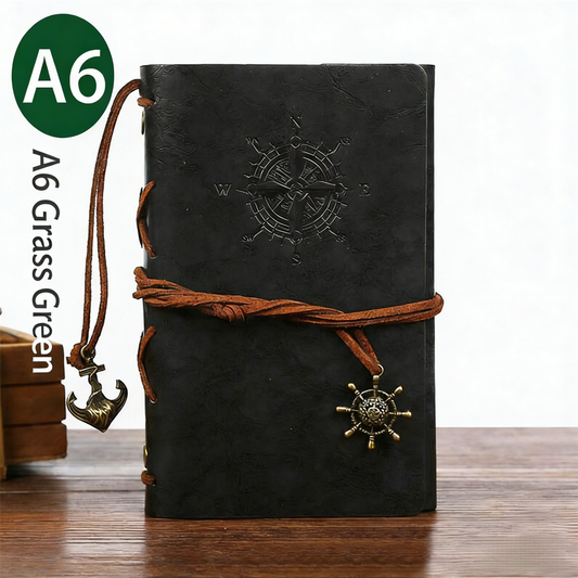 2-Pack A6 Nautical Vintage PU Leather Student Notebook - Pirate Style Strapped Diary with 150 Pages of V888-ELOSUNG42526