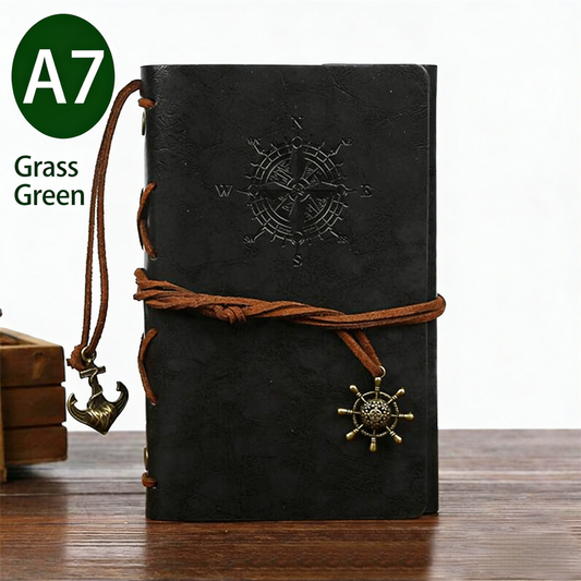 2-Pack A7 Nautical Vintage PU Leather Student Notebook - Pirate Style Strapped Diary with 150 Pages of V888-ELOSUNG42527