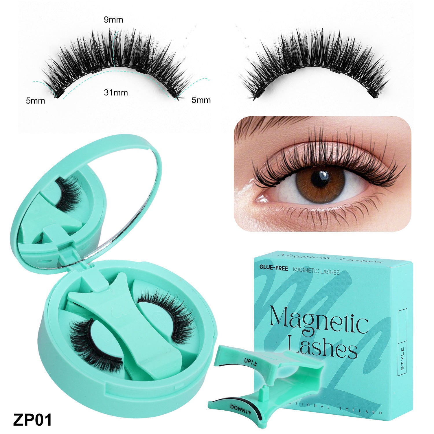 3-Set of 3D Magnetic Eyelash & Applicator (ZP01 4-Piece/Set) - Reusable, Glue-Free, Professional Makeup Tool, V888-ELOSUNG42528