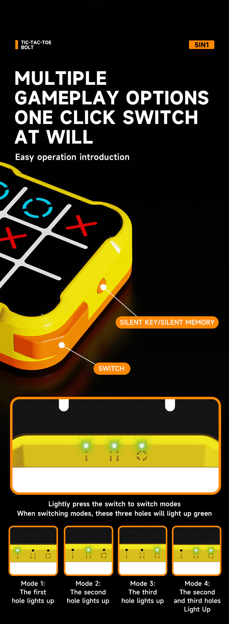 Orange All-in-One Tic-Tac-Toe Desktop Game - Portable Family Interactive Board Toy, Brain Training Puzzle & V888-ELOSUNG42556