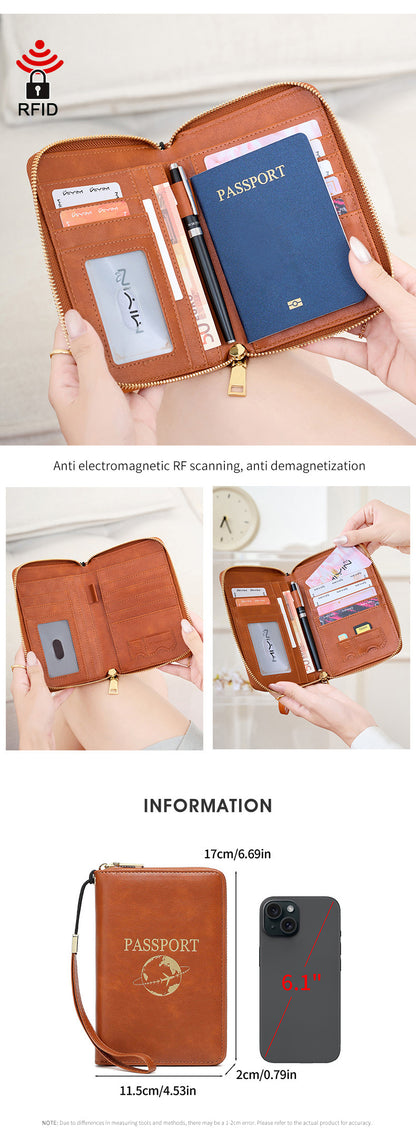 Light Brown RFID Blocking Travel Passport Holder - Multi-functional Waterproof PU Leather Security Travel V888-ELOSUNG42569