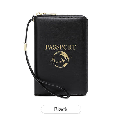 Black RFID Blocking Travel Passport Holder - Multi-functional Waterproof PU Leather Security Travel Wallet V888-ELOSUNG42570