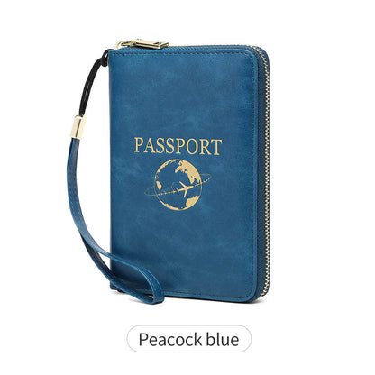 Peacock Blue RFID Blocking Travel Passport Holder - Multi-functional Waterproof PU Leather Security Travel V888-ELOSUNG42571