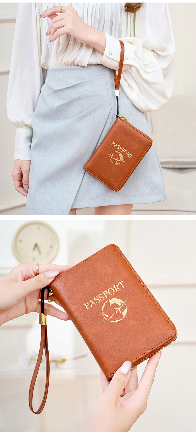 Pink RFID Blocking Travel Passport Holder - Multi-functional Waterproof PU Leather Security Travel Wallet V888-ELOSUNG42572