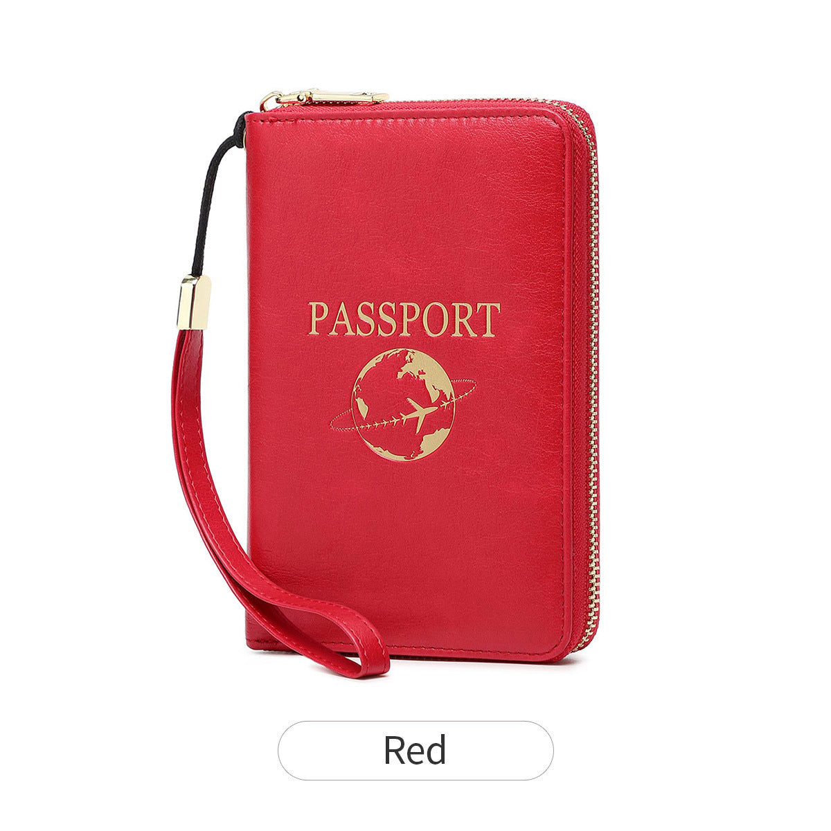 Red RFID Blocking Travel Passport Holder - Multi-functional Waterproof PU Leather Security Travel Wallet with V888-ELOSUNG42574