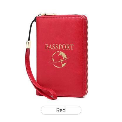 Red RFID Blocking Travel Passport Holder - Multi-functional Waterproof PU Leather Security Travel Wallet with V888-ELOSUNG42574