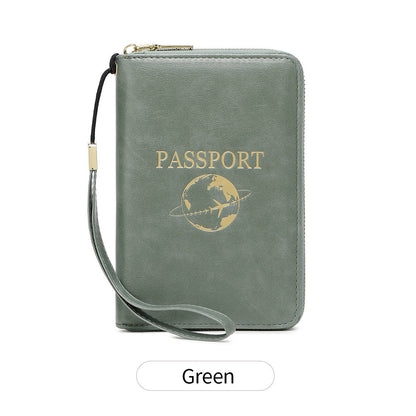 Green RFID Blocking Travel Passport Holder - Multi-functional Waterproof PU Leather Security Travel Wallet V888-ELOSUNG42575