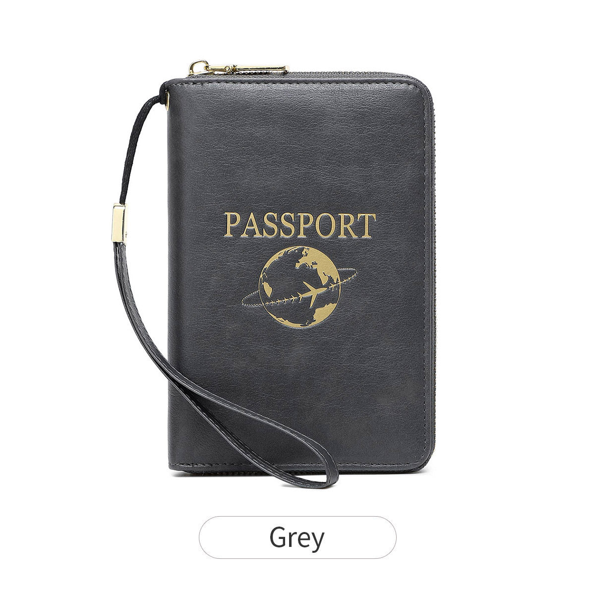 Grey RFID Blocking Travel Passport Holder - Multi-functional Waterproof PU Leather Security Travel Wallet V888-ELOSUNG42576