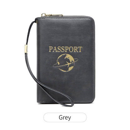 Grey RFID Blocking Travel Passport Holder - Multi-functional Waterproof PU Leather Security Travel Wallet V888-ELOSUNG42576