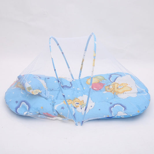 Blue Portable 3-in-1 Mosquito Net Set with Soft Sleep Pad & Pillow - Foldable Pop-Up Travel Bassinet for V888-ELOSUNG42577