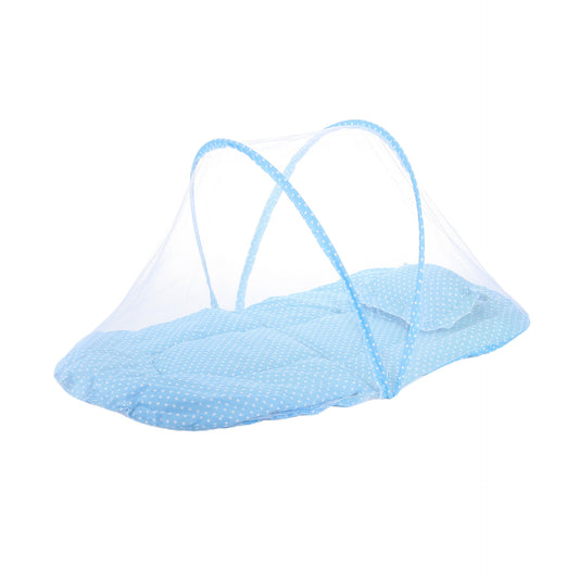 Blue Polka Dots Portable 3-in-1 Mosquito Net Set with Soft Sleep Pad & Pillow - Foldable Pop-Up Travel V888-ELOSUNG42581