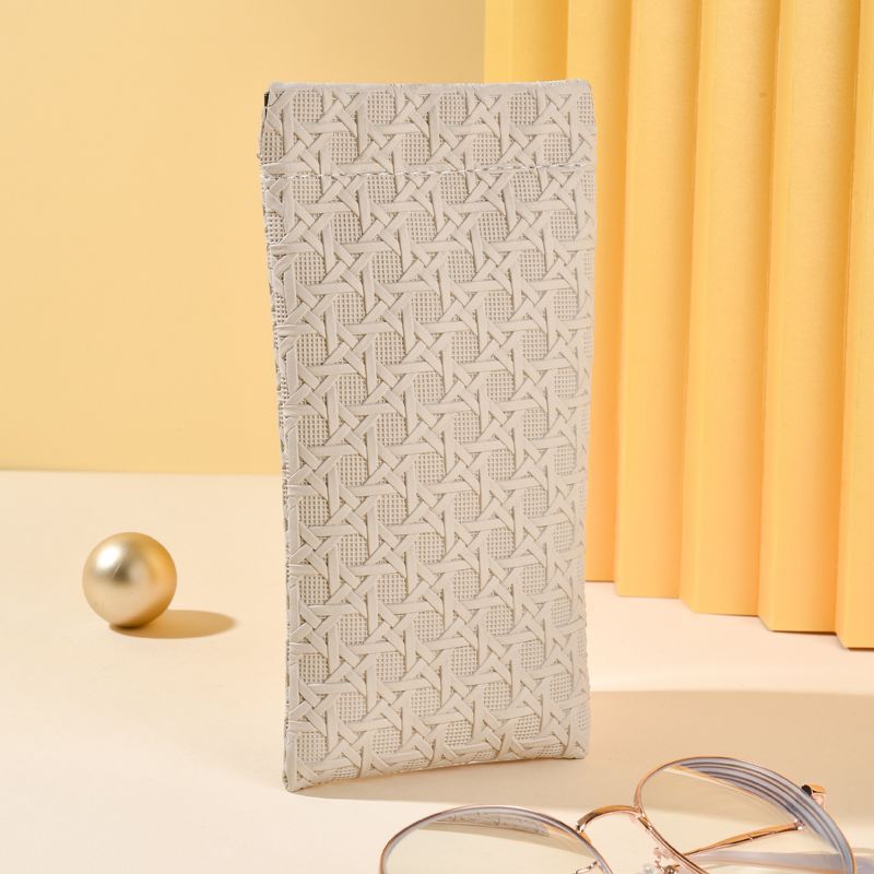3-Pack Beige Woven Texture Eyeglass Cases - Retro PU Leather Anti-Pressure Glasses Pouch V888-ELOSUNG42591