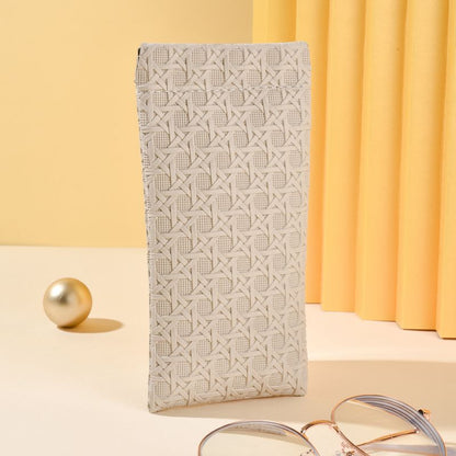 3-Pack Beige Woven Texture Eyeglass Cases - Retro PU Leather Anti-Pressure Glasses Pouch V888-ELOSUNG42591
