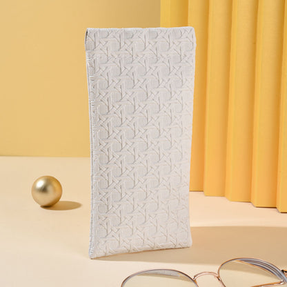 3-Pack White Woven Texture Eyeglass Cases - Retro PU Leather Anti-Pressure Glasses Pouch V888-ELOSUNG42592