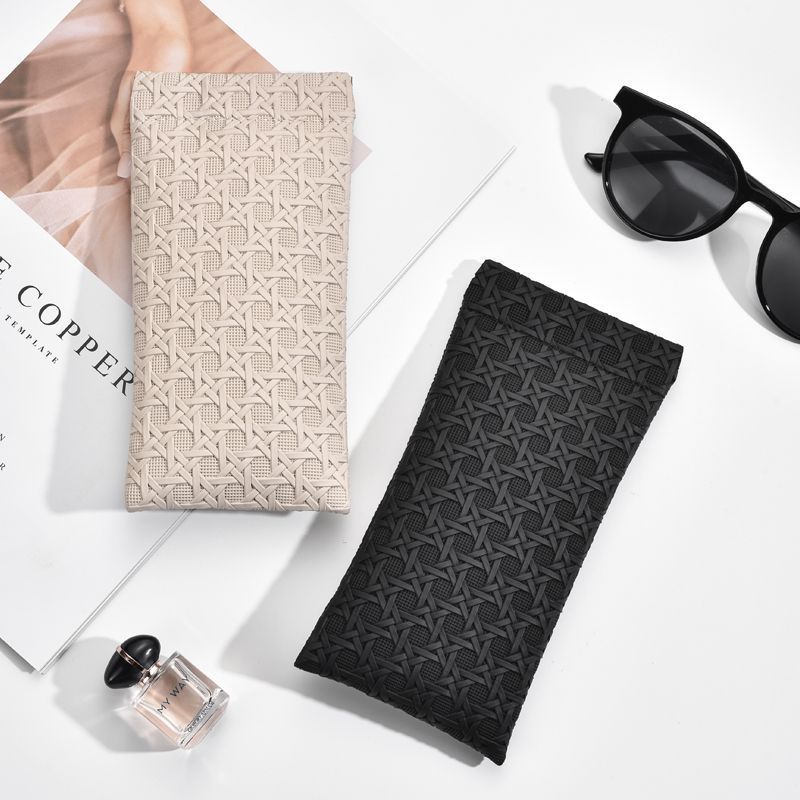 3-Pack Black Woven Texture Eyeglass Cases - Retro PU Leather Anti-Pressure Glasses Pouch V888-ELOSUNG42593