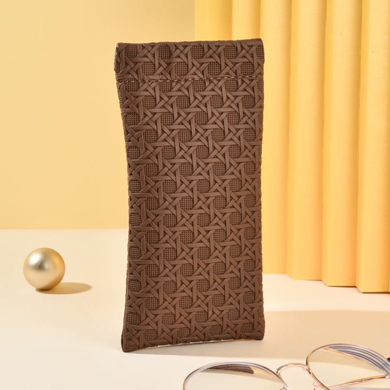 3-Pack Brown Woven Texture Eyeglass Cases - Retro PU Leather Anti-Pressure Glasses Pouch V888-ELOSUNG42594
