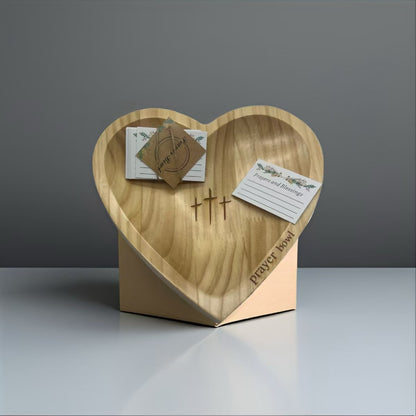 Solid Pine Wood Heart Prayer Bowl with 48 Prayer Cards - Handcrafted Gift for Communion & Home Decor V888-ELOSUNG42598