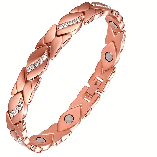 Leaf Magnetic Therapy Bracelet with Rhinestones - Geometric Stylish Wristband & Wellness Jewelry, Free V888-ELOSUNG42600