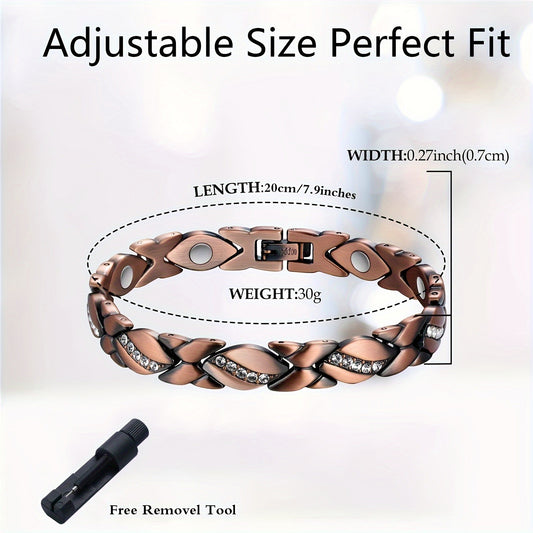 Leaf Magnetic Therapy Bracelet with Rhinestones - Geometric Stylish Wristband & Wellness Jewelry, Free V888-ELOSUNG42600