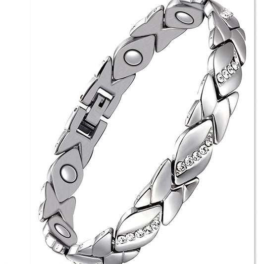Leaf Magnetic Therapy Bracelet with Rhinestones - Geometric Stylish Wristband & Wellness Jewelry, Free V888-ELOSUNG42601