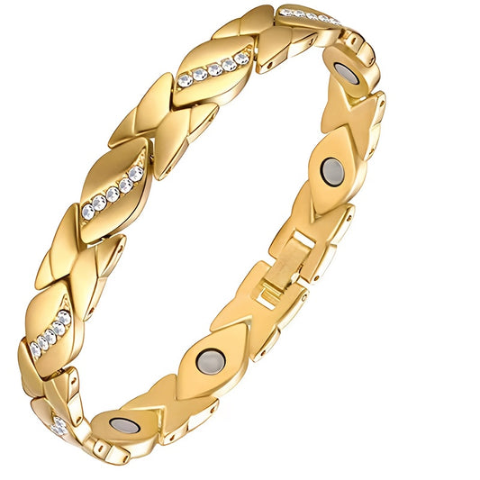 Leaf Magnetic Therapy Bracelet with Rhinestones - Geometric Stylish Wristband & Wellness Jewelry, Free V888-ELOSUNG42602