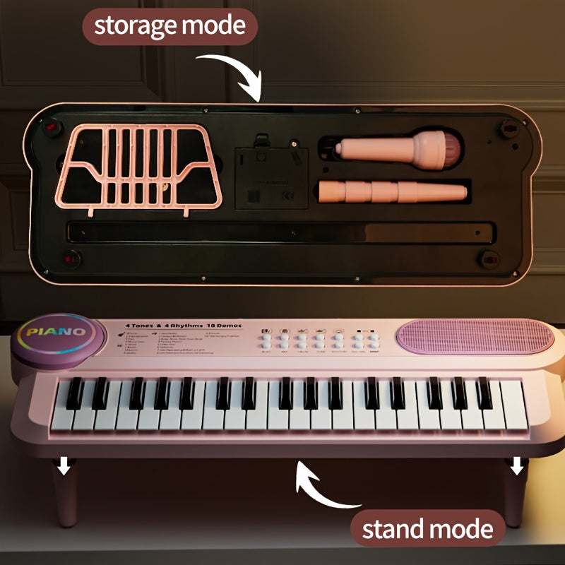 Portable Kids' Electronic Piano with Sheet Music and Microphone - Professional 37-Key Tactile Feedback, V888-ELOSUNG42604