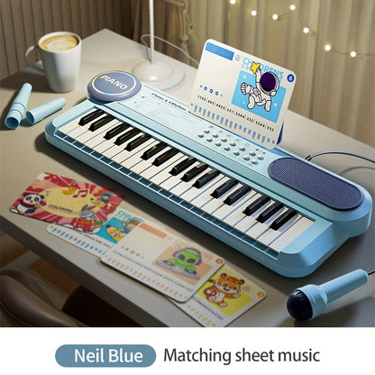 Portable Kids' Electronic Piano with Sheet Music and Microphone - Professional 37-Key Tactile Feedback, V888-ELOSUNG42605