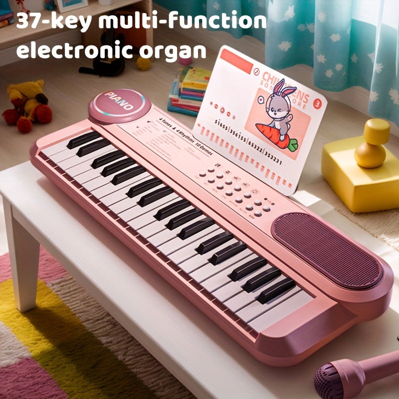 Portable Kids' Electronic Piano with Sheet Music and Microphone - Professional 37-Key Tactile Feedback, V888-ELOSUNG42605