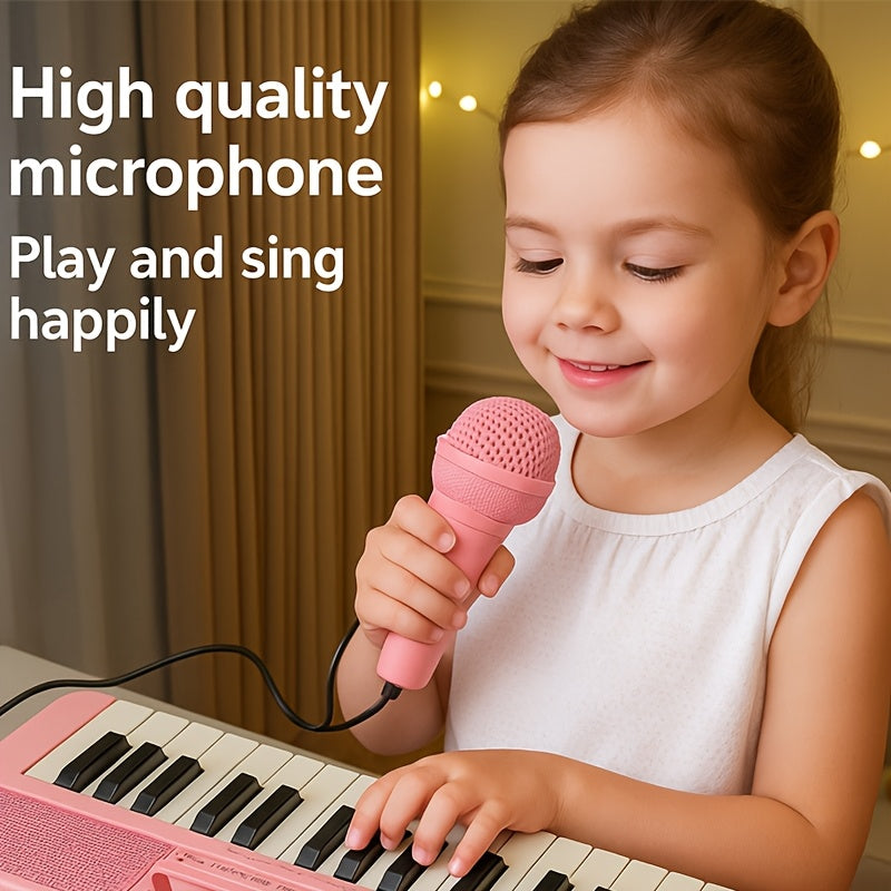 Portable Kids' Electronic Piano with Sheet Music and Microphone - Professional 37-Key Tactile Feedback, V888-ELOSUNG42605