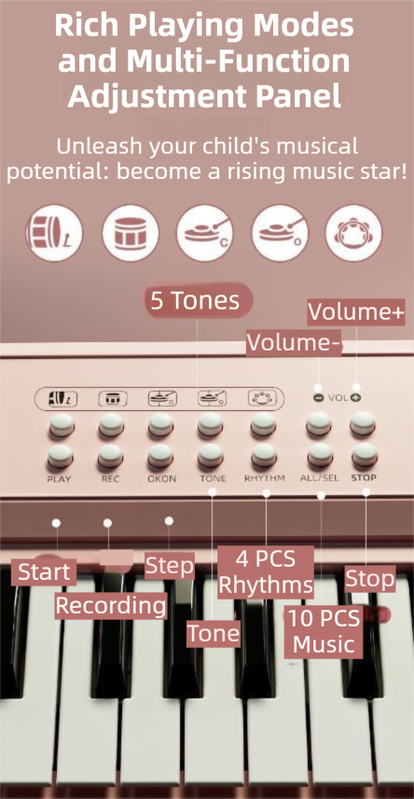 Portable Kids' Electronic Piano with Sheet Music and Microphone - Professional 37-Key Tactile Feedback, V888-ELOSUNG42606