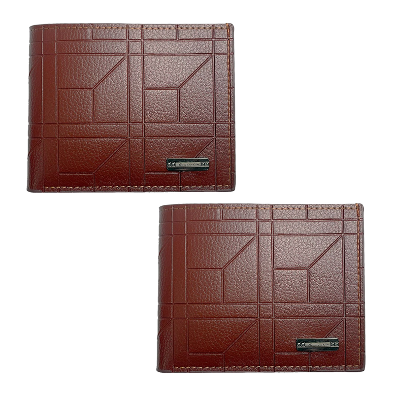 2-Pack Light Brown Men's Ultra-Thin PU Leather Wallet - Compact & Stylish Bi-fold Purse with Multiple Card V888-ELOSUNG42611