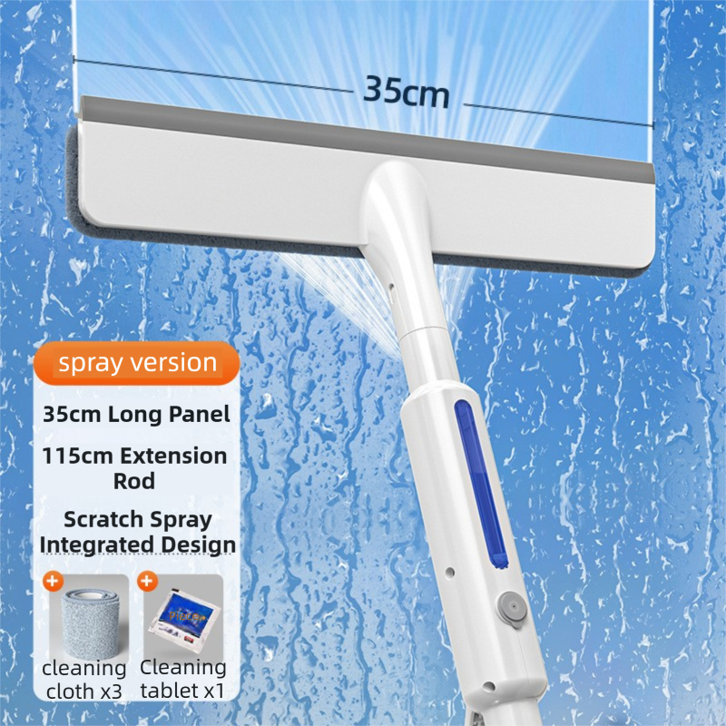 3-in-1 Spray Window Squeegee with 35cm Clean-Panel & 115cm Extension Pole - Multi-functional Spray, Scrub & V888-ELOSUNG42615