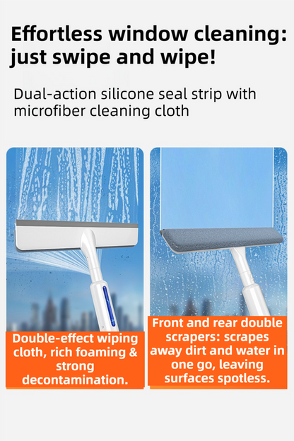 3-in-1 Spray Window Squeegee with 35cm Clean-Panel & 115cm Extension Pole - Multi-functional Spray, Scrub & V888-ELOSUNG42615