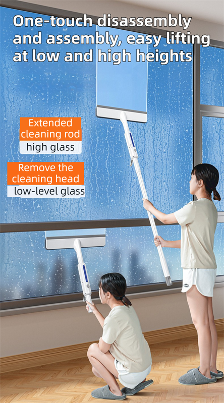 3-in-1 Spray Window Squeegee with 35cm Clean-Panel & 115cm Extension Pole - Multi-functional Spray, Scrub & V888-ELOSUNG42615