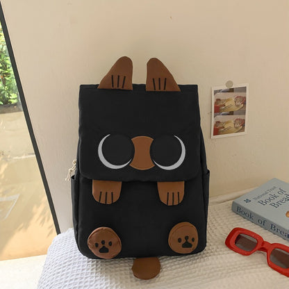 Black Lightweight Nylon Waterproof Schoolbag for Children - Large Capacity Daypack with Ugly-Cute Cat Design V888-ELOSUNG42616