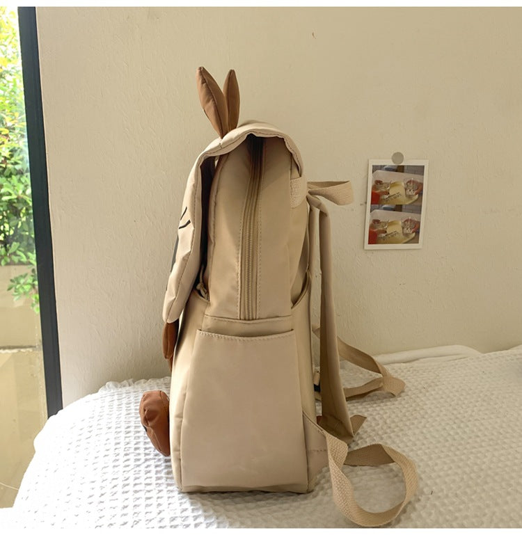 Khaki Lightweight Nylon Waterproof Schoolbag for Children - Large Capacity Daypack with Ugly-Cute Cat Design V888-ELOSUNG42617