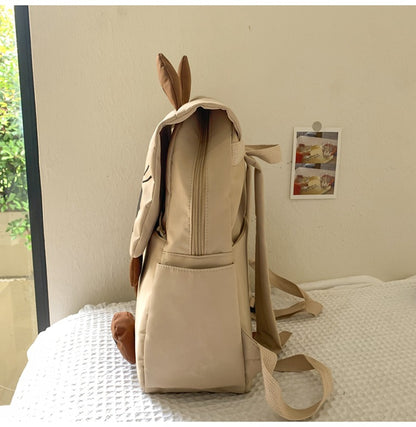 Khaki Lightweight Nylon Waterproof Schoolbag for Children - Large Capacity Daypack with Ugly-Cute Cat Design V888-ELOSUNG42617
