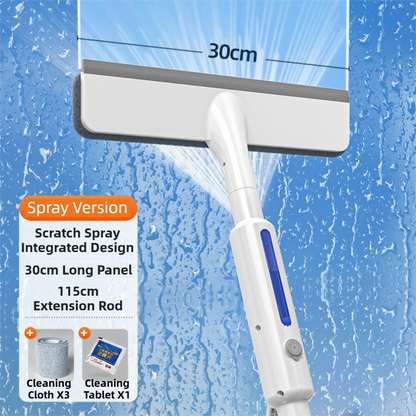 3-in-1 Spray Window Squeegee with 30cm Clean-Panel & 115cm Extension Pole - Multi-functional Spray, Scrub & V888-ELOSUNG42623