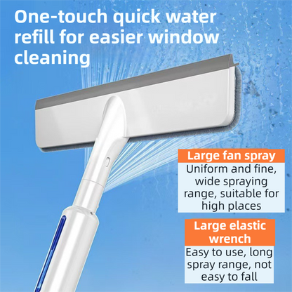 3-in-1 Spray Window Squeegee with 30cm Clean-Panel & 115cm Extension Pole - Multi-functional Spray, Scrub & V888-ELOSUNG42623