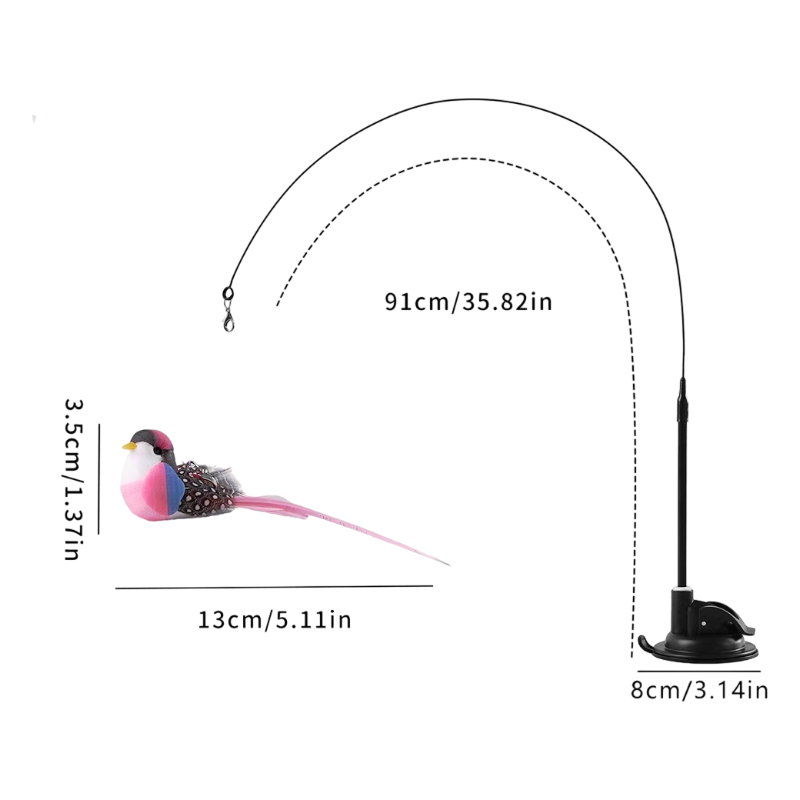 Interactive Self-Play Cat Wand with Suction Base - Automatic Bouncing Teaser Including Bell & 3 Bird V888-ELOSUNG42624