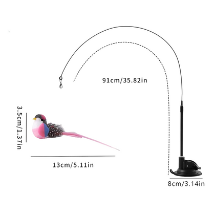 Interactive Self-Play Cat Wand with Suction Base - Automatic Bouncing Teaser Including Bell & 3 Bird V888-ELOSUNG42624