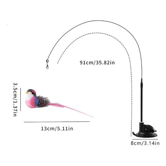Interactive Self-Play Cat Wand with Suction Base - Automatic Bouncing Teaser Including Bell & 3 Bird V888-ELOSUNG42624