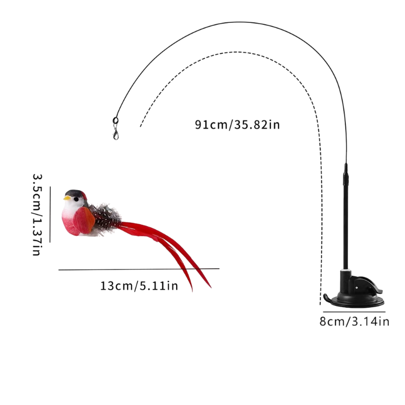 Interactive Self-Play Cat Wand with Suction Base - Automatic Bouncing Teaser Including Bell & 3 Bird V888-ELOSUNG42626